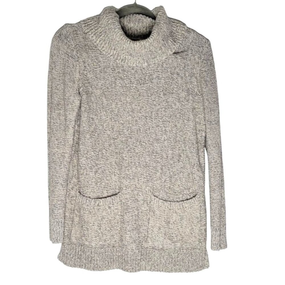 Loft Preppy Mock Turtle Neck Pullover Sweater Pockets Oatmeal Size MP